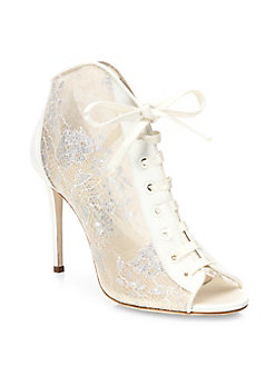 jimmy choo booties, laces leather peep toes, white shoes