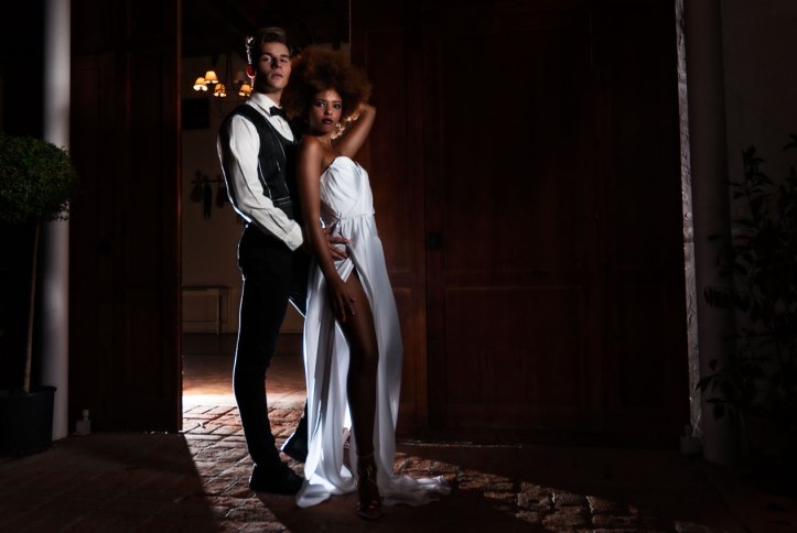 prima donna strap sandals, open dress, strapless dress