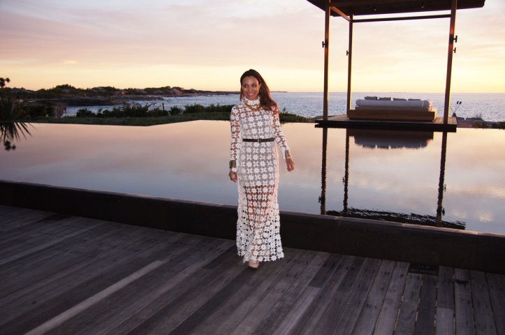wavy hair, long white dress, laces dress