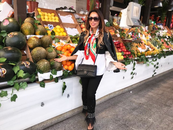 mercado san miguel, sandro leather blazer, chanel, sahoco jeans