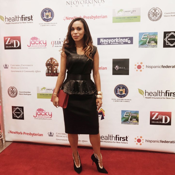 sophia webster shoes, peplum dress, red clutch