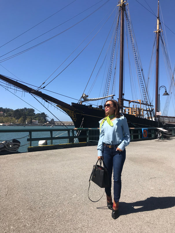 total-denim-look-versace-scarf-wharf-san-francisco