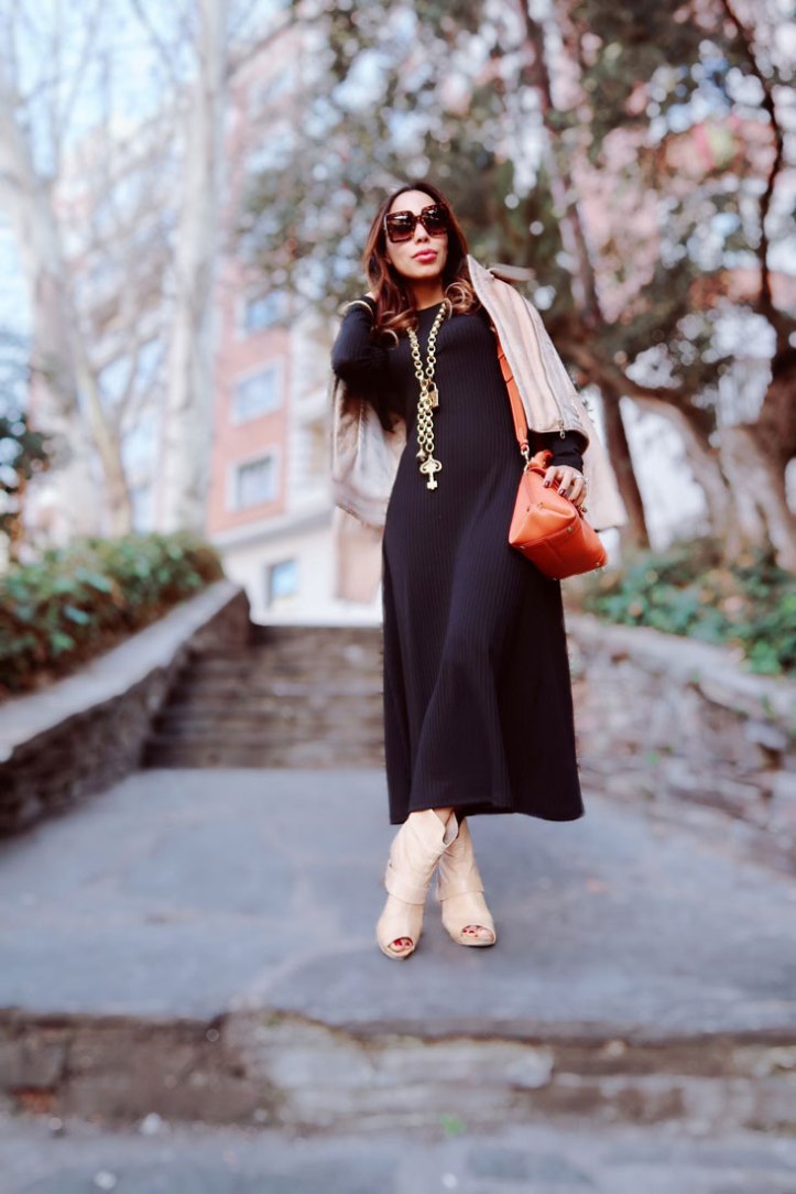 ferragamo-handbag-peep-toes-booties-long-black-dress-gold-leather-biker