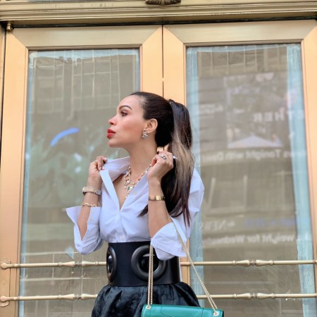 black and white outfit - Bvlgari bag